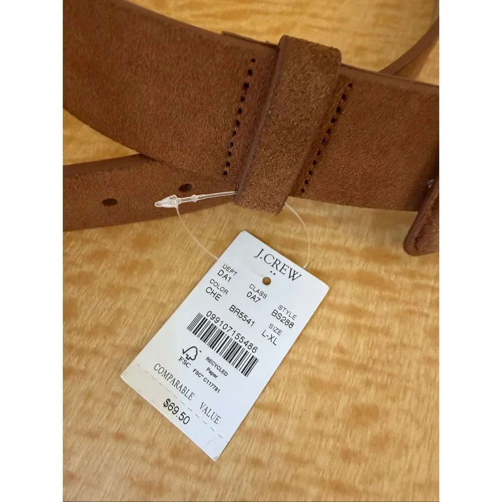 J.Crew Brown Wide Leather Belt Size L/XL Square Buckle Boho Minimalist